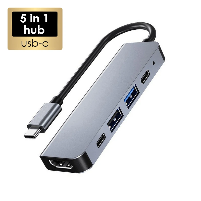 5 в 1 Type C USB 3.1–4K@30 Гц HDTV PD 100 Вт Гбит/с USB3.0/2.0 Порты Концентратор из алюминиевого