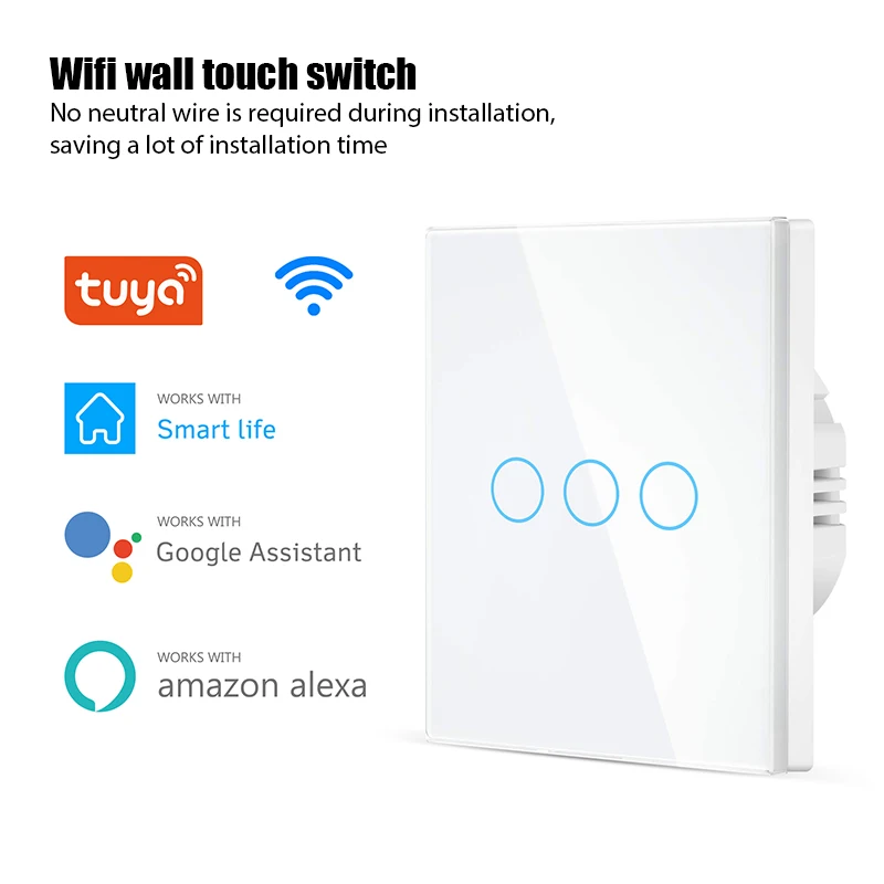 

Tuya WiFi Smart Switch With Tempered Glass Panel Wall Light Touch Switch RF Remote Voice Control Alexa Google Smart Living Home