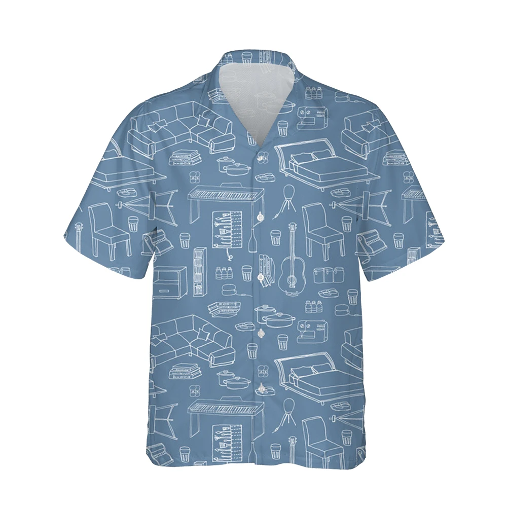 Jumeast Trendy 3d Cartoon Creative Furniture Printed Hawaiian Shirt Men Short Sleeve Casual Shirts Mens Fashion Loose Streetwear