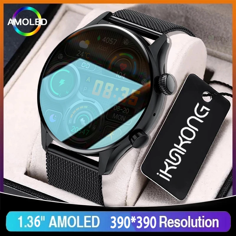 

2022 New NFC Men Smart Watch AMOLED 390*390 HD Screen Always Display IP68 Waterproof Bluetooth Call SmartWatch For Android ios