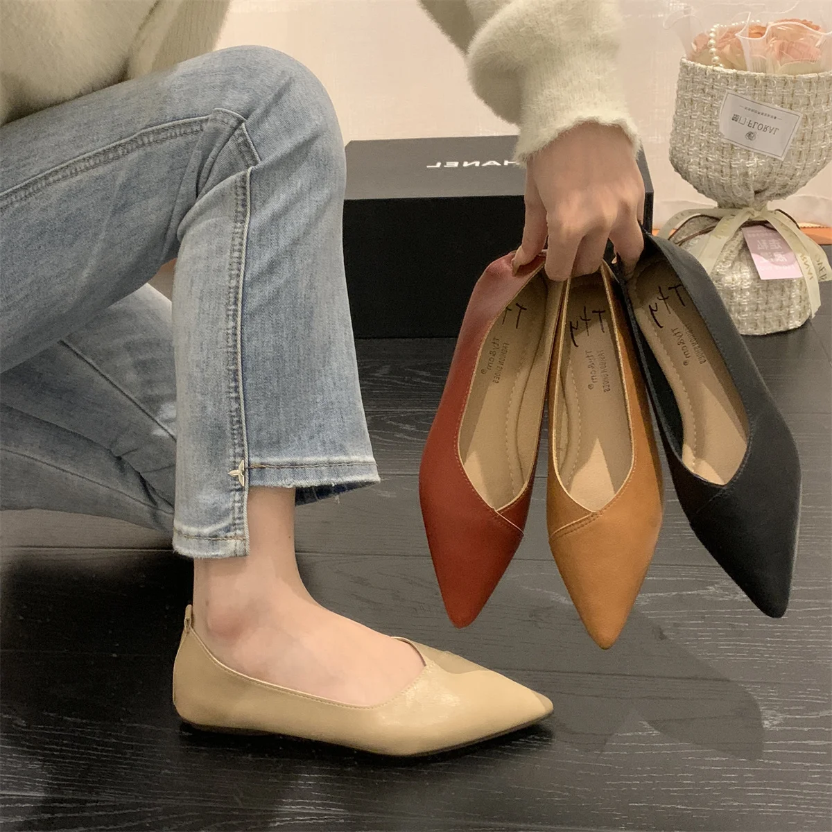 

Женские туфли на плоской подошве, с квадратным носком, без застежки