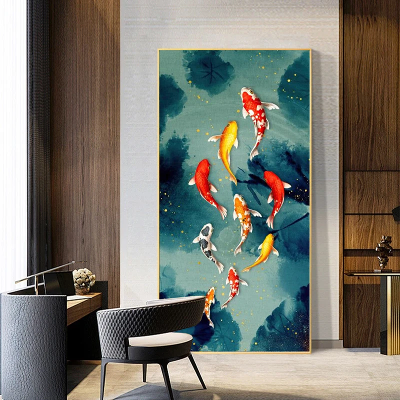 Скандинавские постеры с рыбой кои настенные художественные картины животными