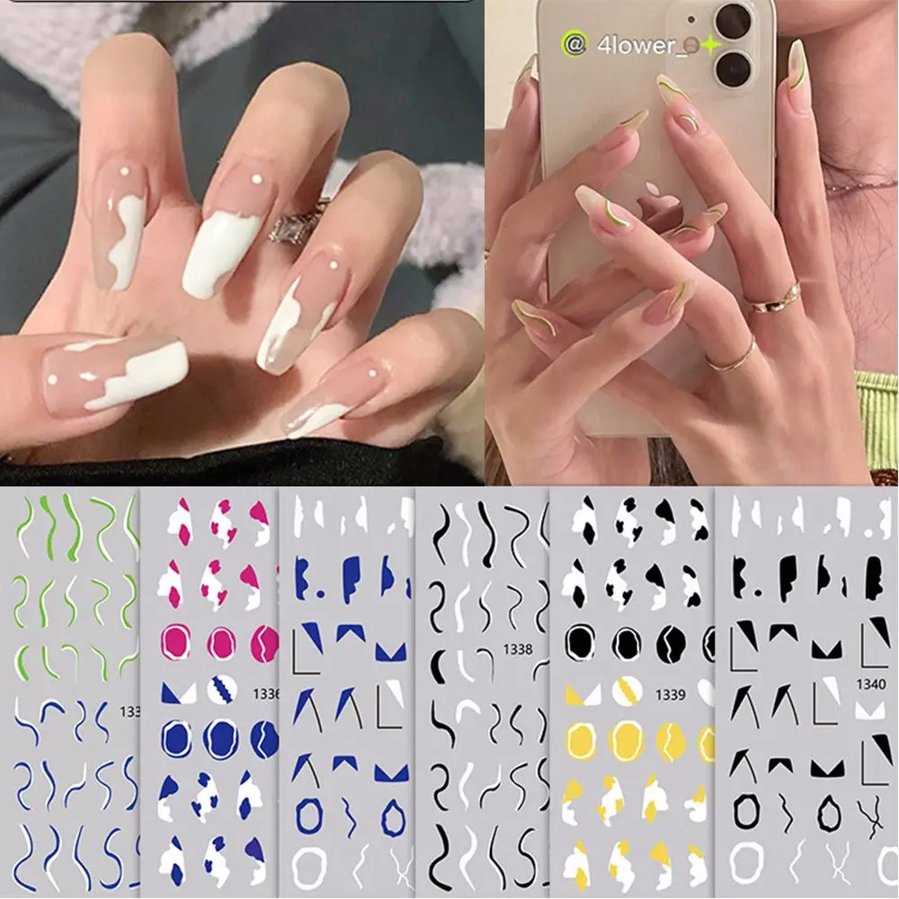 

Цветные самоклеящиеся полосатые наклейки для ногтей, 3D Фольга для ногтей, волнистая лента, геометрические Слайдеры для ногтей