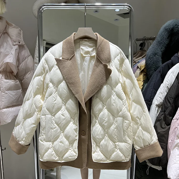 2022 New Women's Down Jacket Korean Suit Collar Splicing Fake Two-piece Jacket Winter Long Sleeve Warm Coat F697