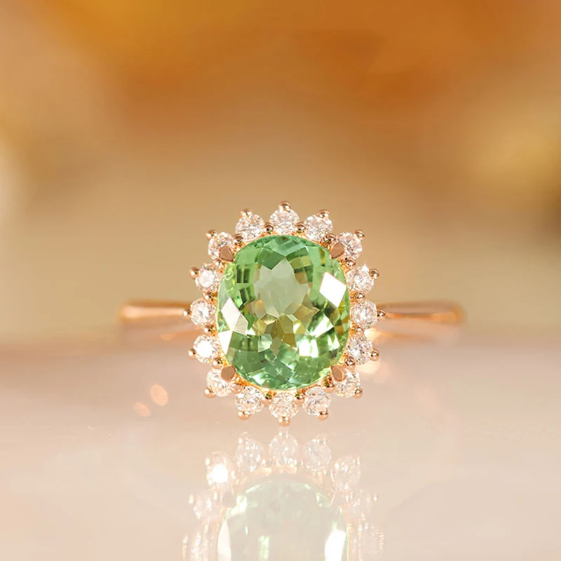 

S925 Silver Diamond Olive Green Flower Gem Light Luxury Rose Gold Elegant Delicate Ladies Wedding Engagement Ring