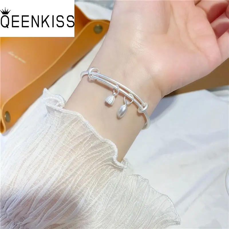 

QUEENKISS BT6171 Изящные ювелирные изделия, оптовая продажа, Модный женский друг, другая подруга, подарок на день рождения, свадьбу, лотос, простой серебряный браслет, браслет