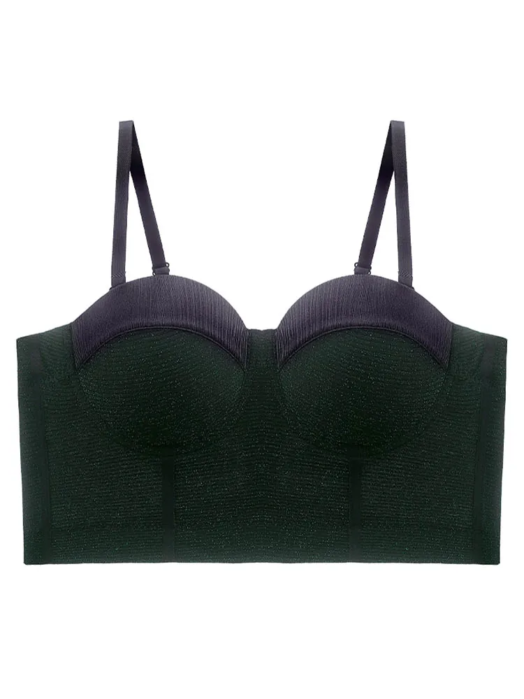 

Black Sequin Corset Push Up Bra Women Sexy Adjustable Shoulder Strap Corset Crop Tops Female Tube Top Club Lingerie Plus Size