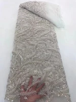 french latest pure white luxury beaded tulle fabric african high quality handmade sequin lace swiss for bridal party dress sew