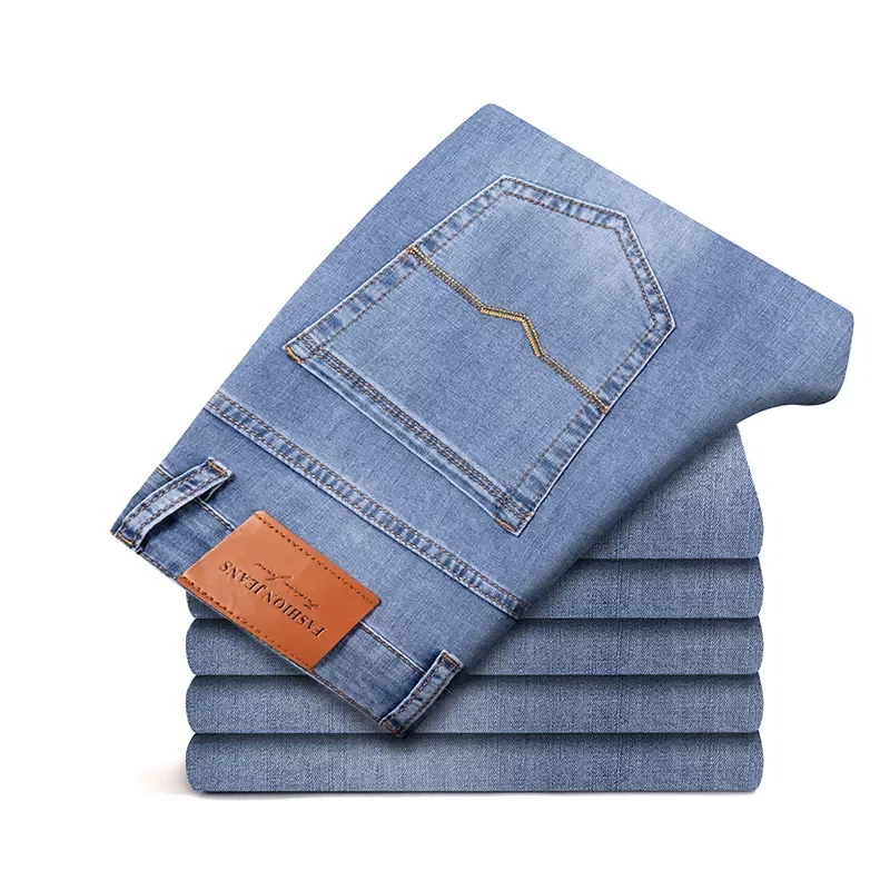 2022New Spring and Summer New Men's Thin Light Blue Jeans Fashion Casual Stretch Straight-leg Baggy Denim Pants Male Brand T