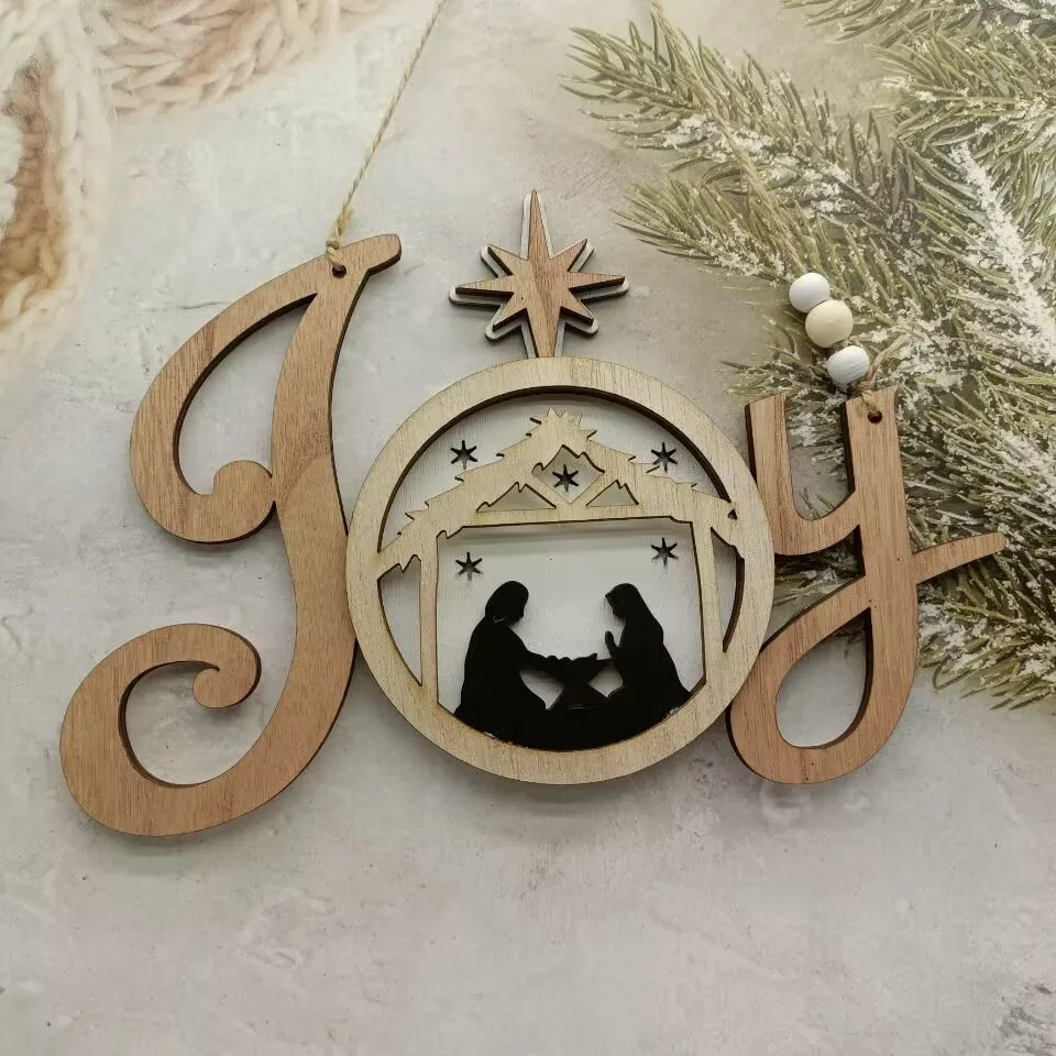 

Christmas decorations English letters wooden pendants Creative display windows, door signs, home wooden crafts
