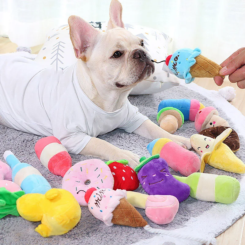 

1PC Pet Toys Plush Squeaky Bone Dog Toys Bite-Resistant Clean Dog Chew Puppy Training Toy Soft Banana Carrot and Vegetable Toys