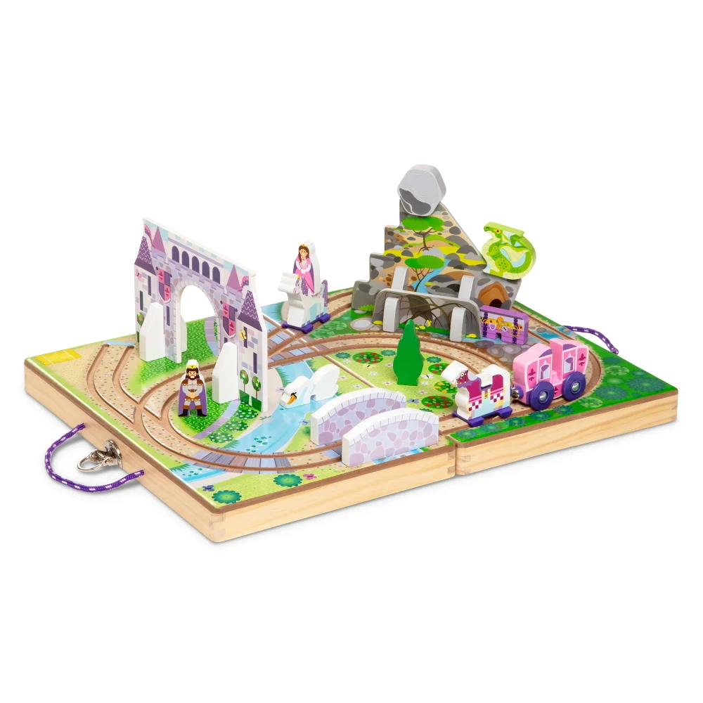 

19-Piece Wooden Take-Along Tabletop Kingdom – Carriage, Horse, Unicorn, Dragon, More Action Figures Toys for Boys