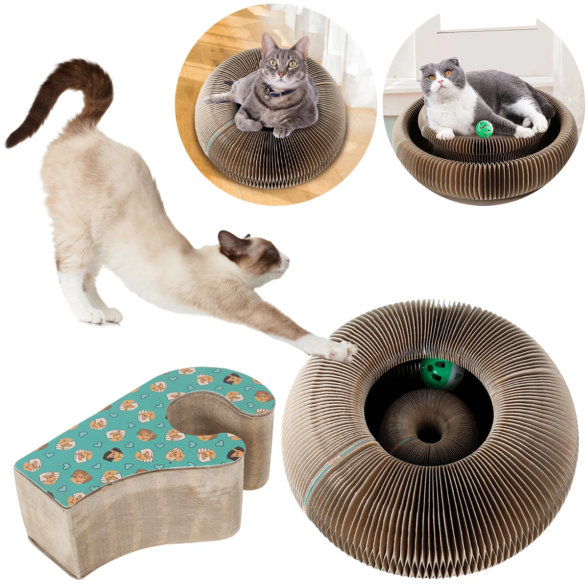 

L Magic Organ Cat Scratching Board Cat Accordion Scratcher with Toy Ball Foldable and Durable Cat Scratcher Interactive Kitten