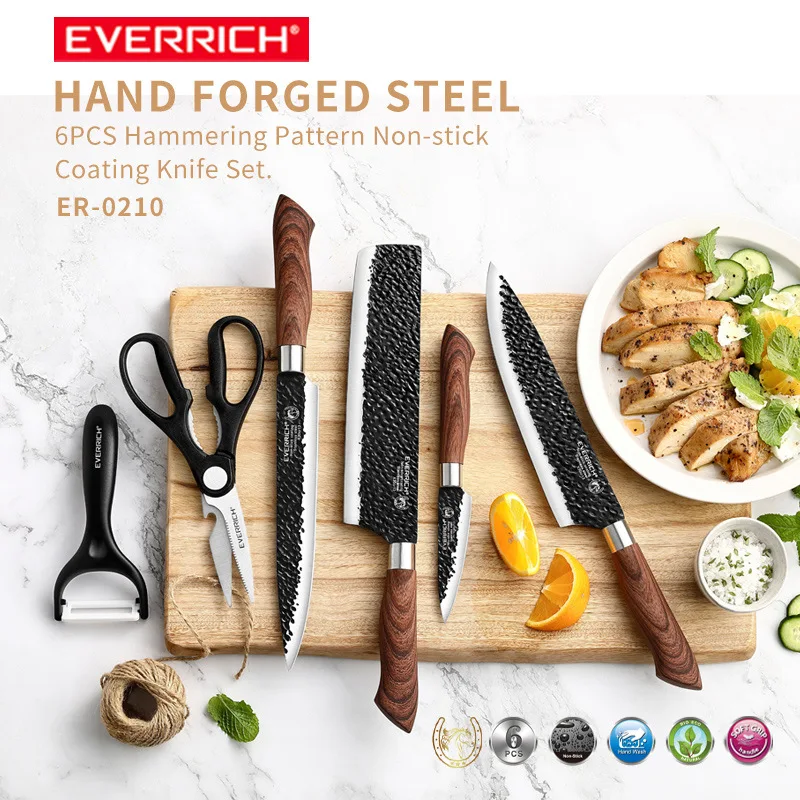 

6pcs Kitchen Knife Set Handmade Forged Stainless Steel Fish Slicing Vegetables Cutter Cleaver Chef Knives With Box Cookware Set