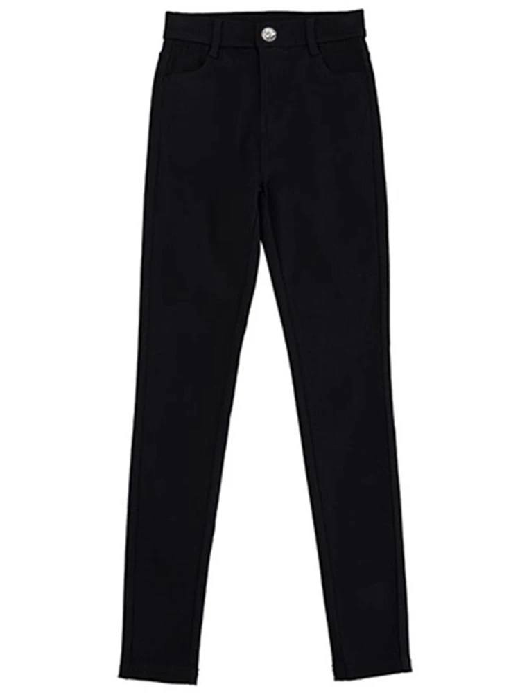 Зимние черные джинсы-карандаш длиной до щиколотки узкие плюшевые бархатные