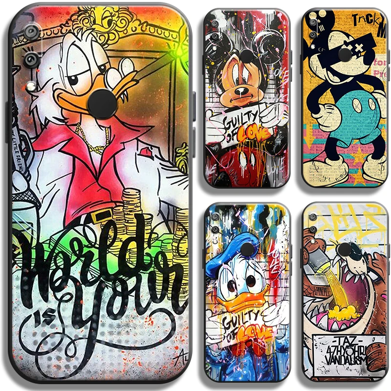 

Disney Mickey Duck Graffiti For Huawei Y7 2019 Y7P 2020 Y7S Phone Case Liquid Silicon Full Protection Back Coque TPU Black