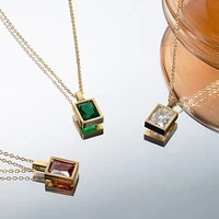 new luxury small square color zirconium necklace fine titanium steel plated 14k real gold necklace clavicle chain