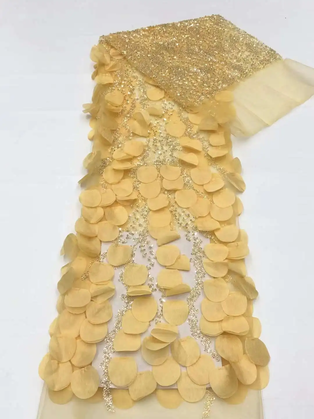 Роскошная африканская 3D Цветочная кружевная ткань 2024 Высококачественная желтая