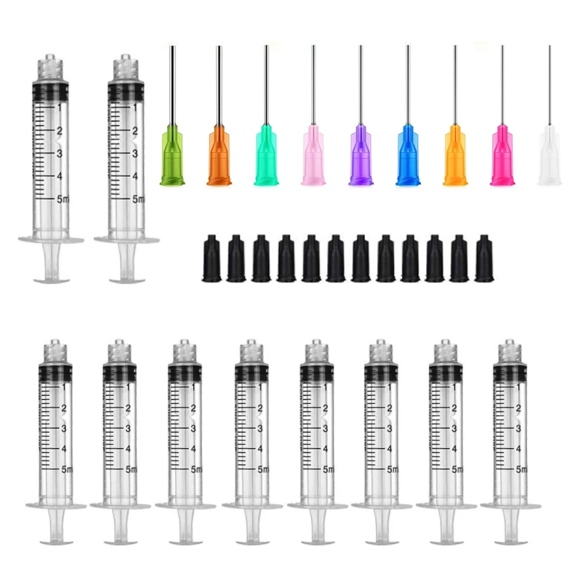 

30Pack 5ml Syringes Set 14G-27G Blunt Tip Needle with Storage Caps for Refilling and Measuring Liquids Oil