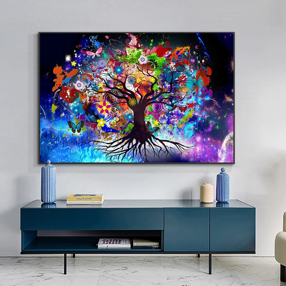 

Modern Nordic Abstract Colorful Trees Butterfly Canvas Painting Plant Poster Printing Wall Art Prints Home Bedroom Wall Pictures
