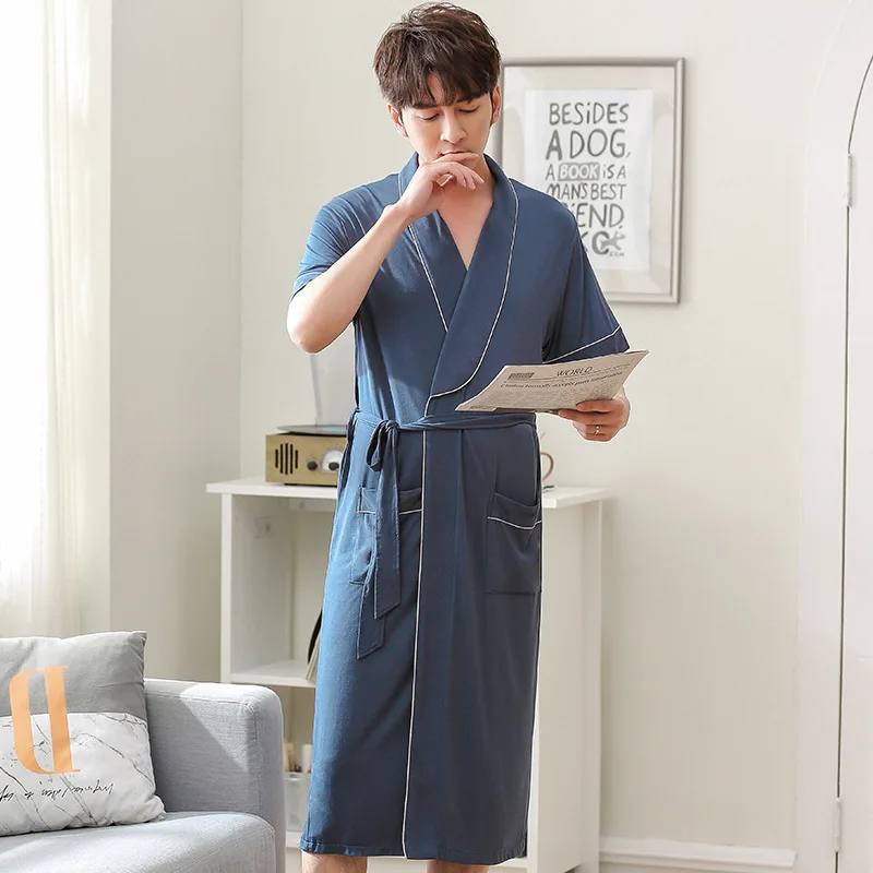 Summer Short sleeve Kimono Pajamas V-Neck Pijama Loungewear men's Sleepwear loose home dress Bath Gowns