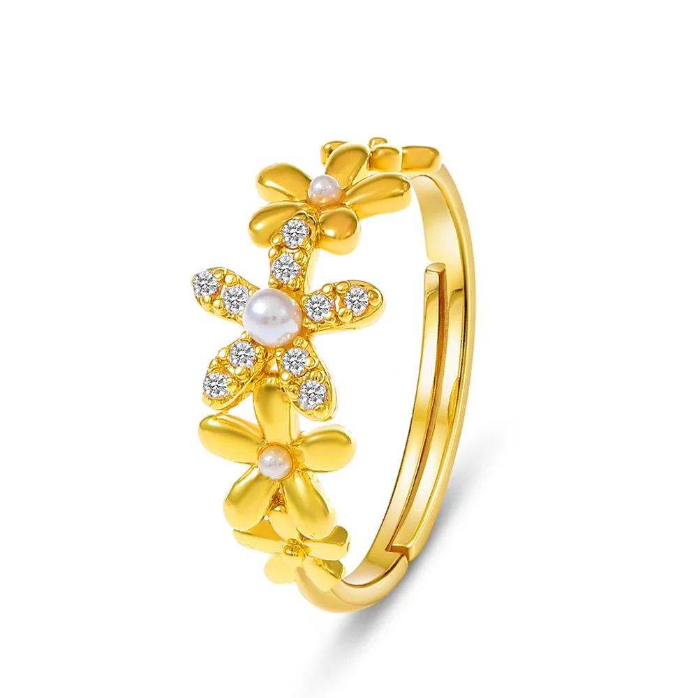 

US Pearl Flower Ring Female Fashion Temperament Minority Design Inlaid Diamond Floret Index Finger Ring Net Red Ring 1$ Postage