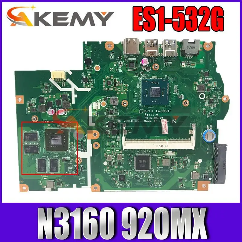 

NEW NBGHC11001 NB.GHC11.001 B5V1L LA-D921P For ACER aspire ES1-532 laptop motherboard 920MX GPU N3160 CPU