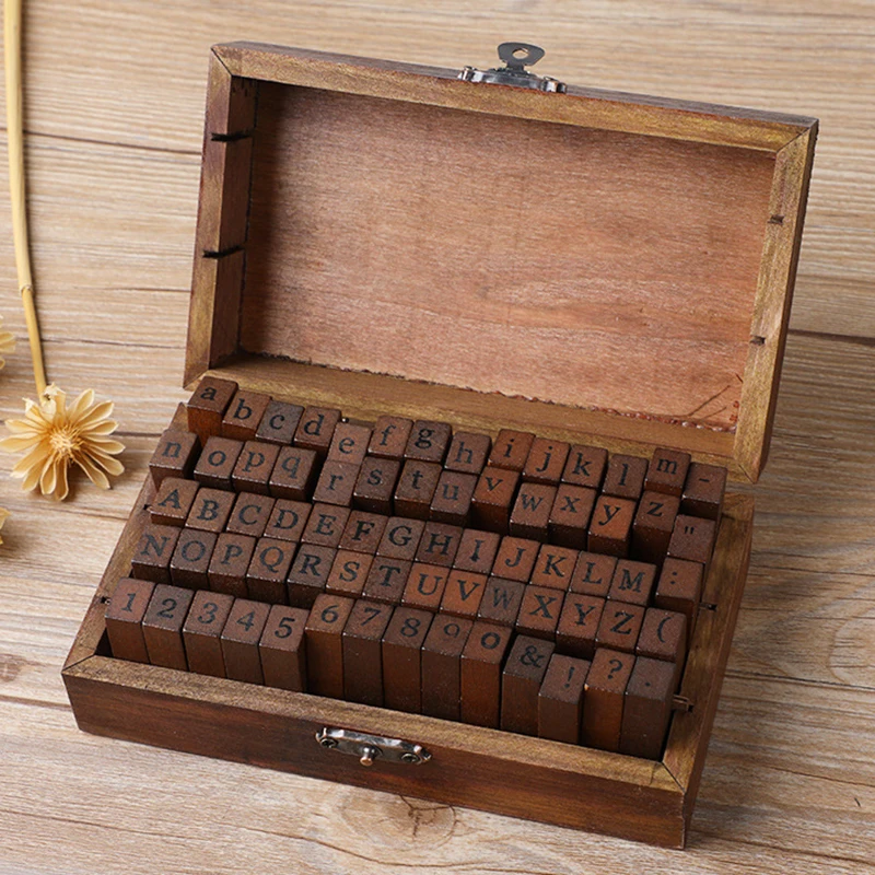 

70pcs Vintage Alphabet Numbers Wooden Rubber Stamps with Wooden Box DIY Scrapbooking Planner Diary Decor Journal Stamp Office
