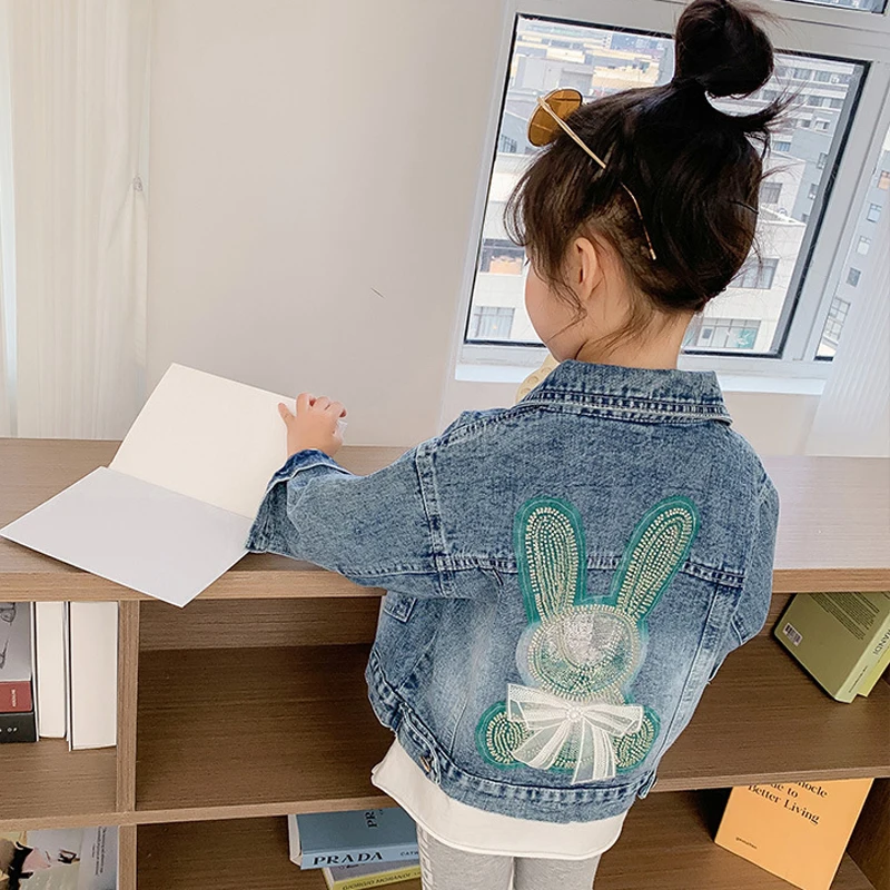 Джинсовая ветровка для девочек модное уличное пальто с отложным воротником и