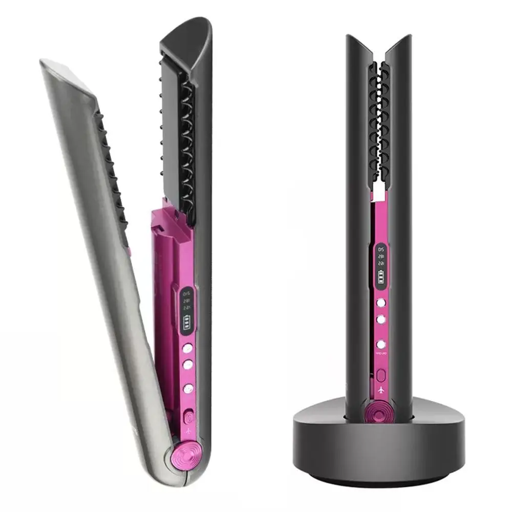 

Wireless Hair Straightener with Charging Base Flat Iron Mini 2 IN 1 Roller USB 4800mah Portable Cordless Curler Dry and Wet Uses