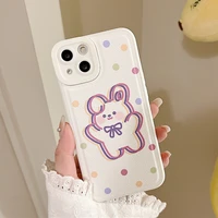 cute colorful striped rabbit leather phone case for iphone 13 11 12 pro x xr xs max 7 8 plus sweet shockproof cartoon soft cover