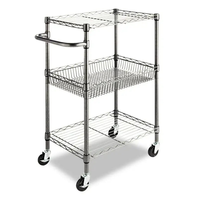 

ALESW342416BA Three-Tier Wire Rolling Cart, 28w X 16d X 39h, Black Anthracite