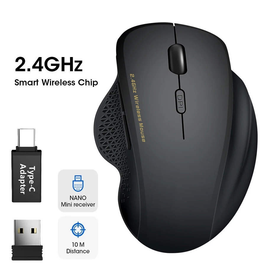 Беспроводная игровая мышь 2,4G, эргономичная беспроводная мышь с USB ...