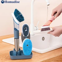 kitchen cleaning brush 4 in 1 long handle cleaing brush with removable brush sponge dispenser dishwashing brush kitchen tools