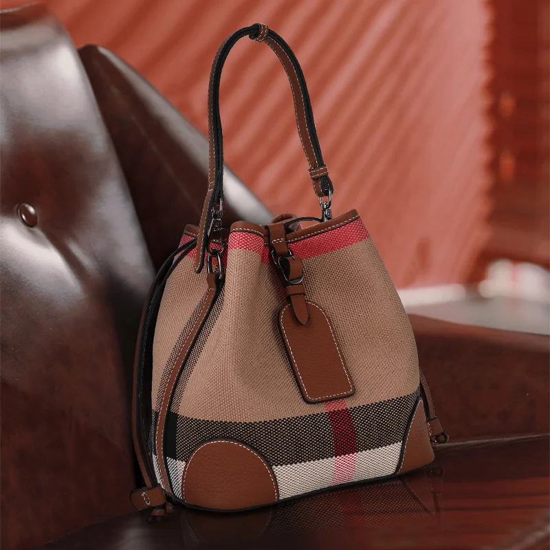 Canvas Women's Shoulder Bag Brand Design Drawstring Bucket Bag Fashion Casual Handbags For Female