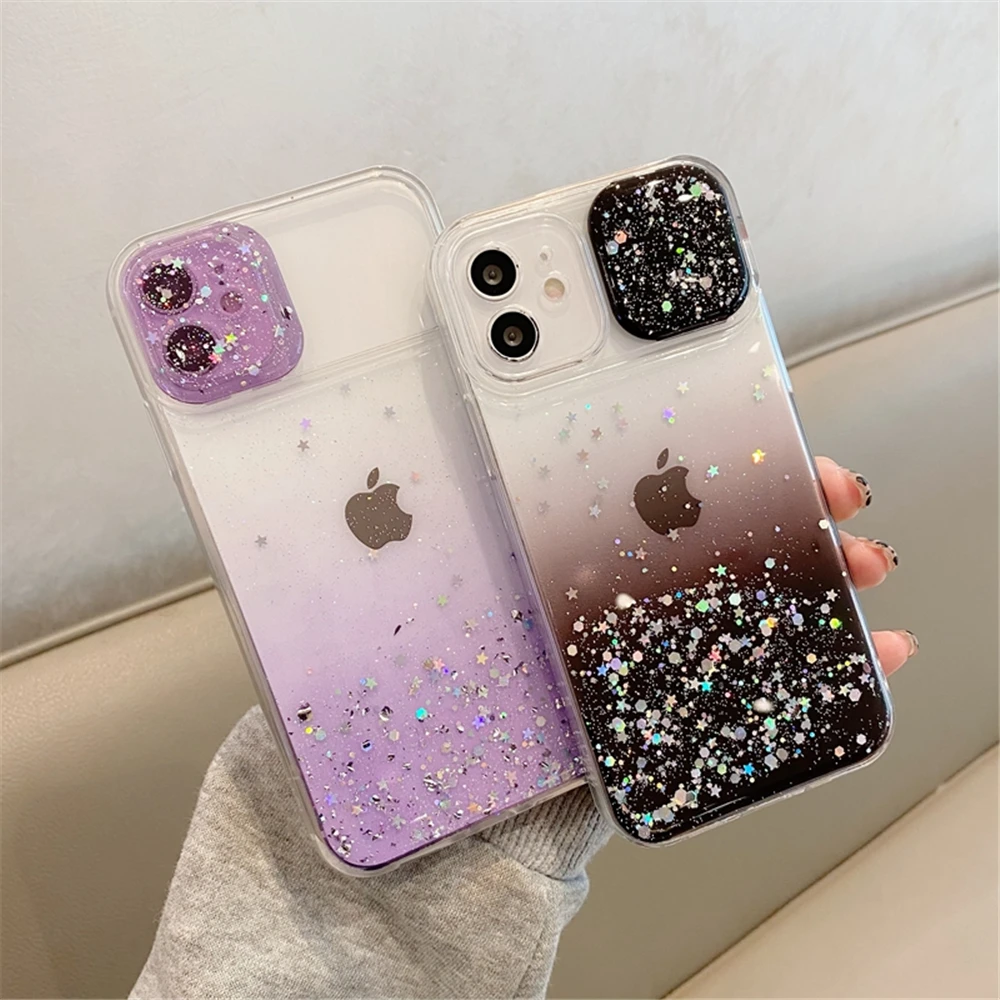 Блестящий Защитный чехол с градиентными блестками для камеры iPhone 12 11 13 Pro Max XS X S XR 6