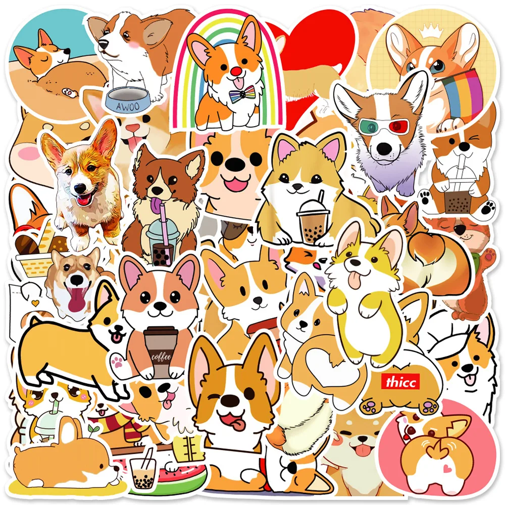 

50PCS Cartoon Corgi Waterproof Graffiti Cute Sticker Bicycle Helmet Motor Suitcase Laptop Trolley Kawaii Deco Stickers Toys Gift