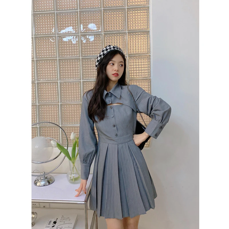 Sexy Dress Women Turn-Down Collar Full Sleeve Hollow Out Dresses Women 2022 Spring Summer Korean Fashion Slim Dress Female Y913