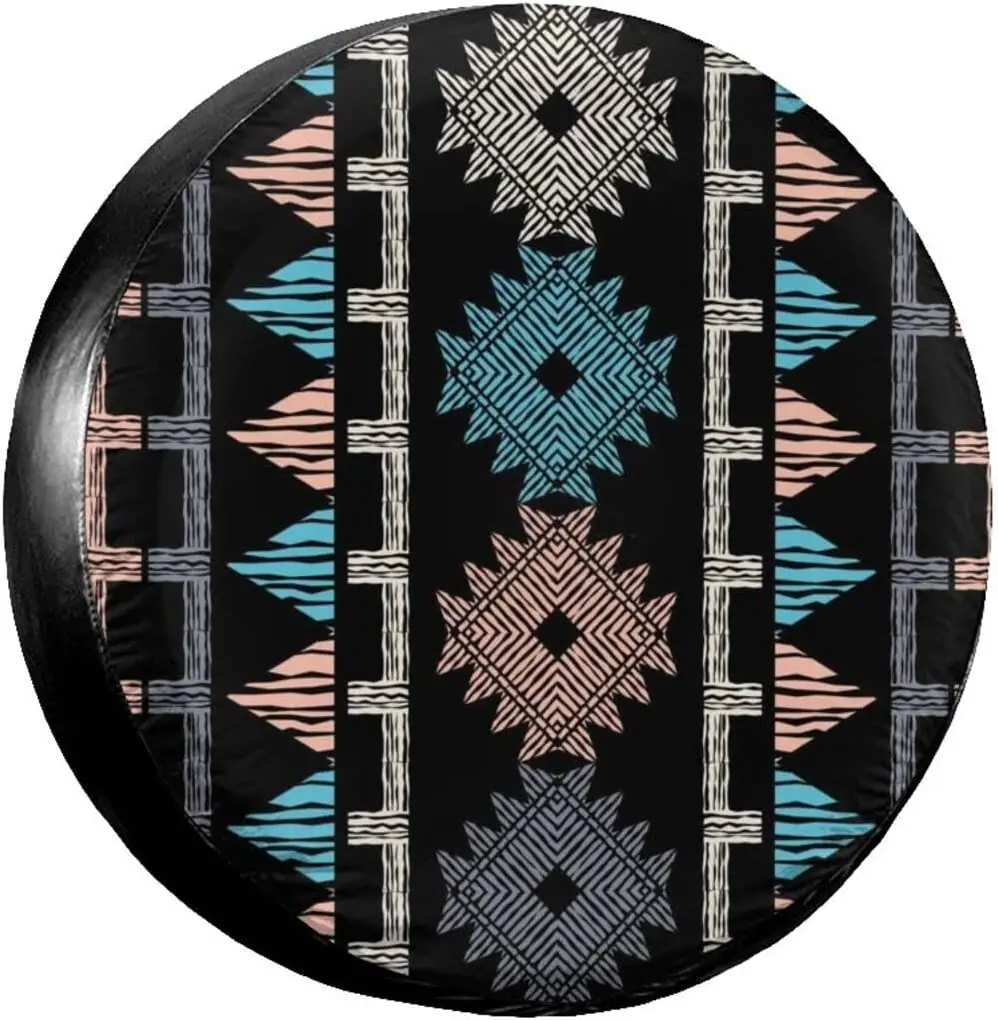 

Christmas Decorations Mexican Plaid Navajo Native Spare Tire Covers Polyester Universal Waterproof Sunscreen Wheel Covers for Je