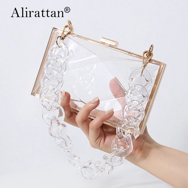 

Alirattan Bags for Women Diamond-Shaped Acrylic Bag Shoulder Chain Transparent Color Square Bag Hand-Held Dinner Party Bag