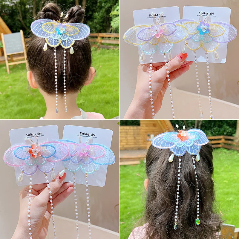 

1PCS New Cute Children Butterfly With Antique Tassels Girls Hairpins Hair Clips Kids Headwear Baby Hair Accessories