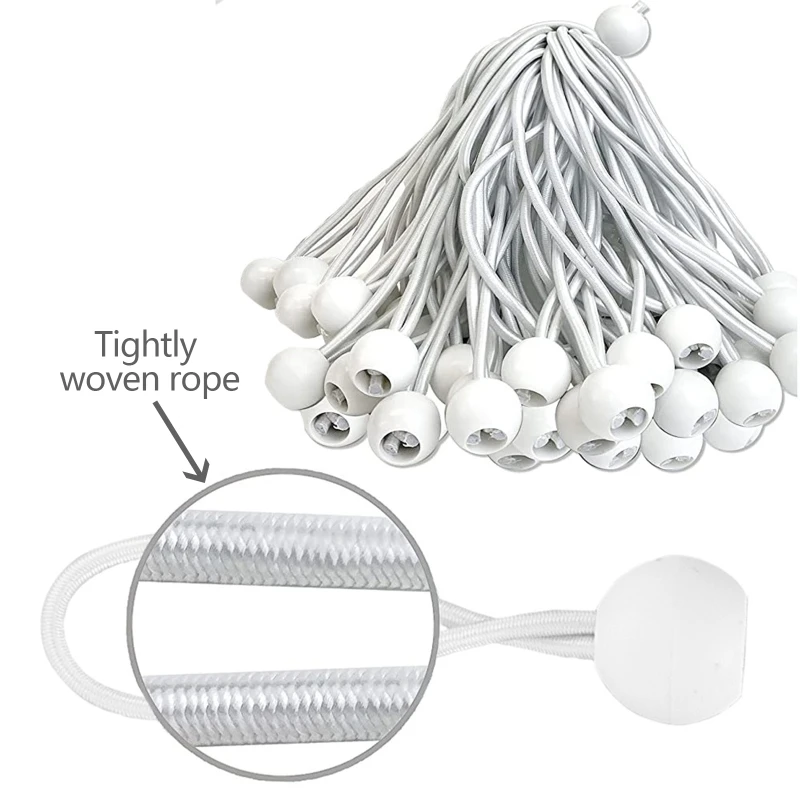 

50pcs/set Hiking Tent Accessories Elastic Rope Ball Bungee Cord Tarp Tie Down Strap - whiteCamping