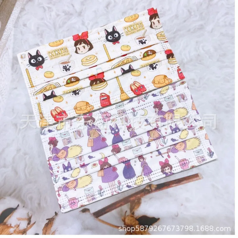 

50Pcs Kawaii Anime Kiki's Delivery Service JiJi Kiki Cute Print Disposable Protective 3 Layers Facemask Cartoon Dust Mask No Box