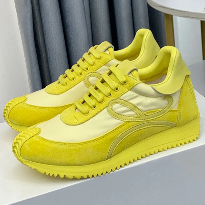 

Женские и мужские беговые кроссовки, износостойкие лоферы, нескользящая обувь на толстой подошве, со шнуровкой, в стиле интернет-знаменитостей, для влюбленных, осень