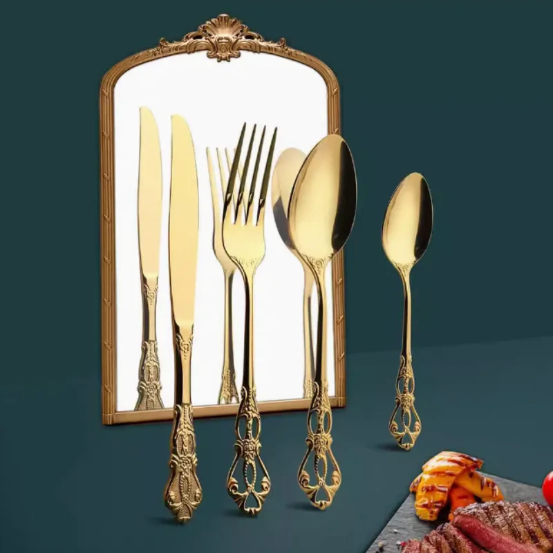 Роскошный Набор Столовых Приборов Из Нержавеющей Стали И Золота Европейский Нож