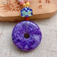 natural purple charoite donut round gemstone pendant 34x8 7mm big size woman men charoite love gift necklace jewelry aaaaaa