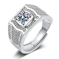 full diamond domineering silver plated imitation moissanite diamond light luxury mens diamond ring for wedding gift