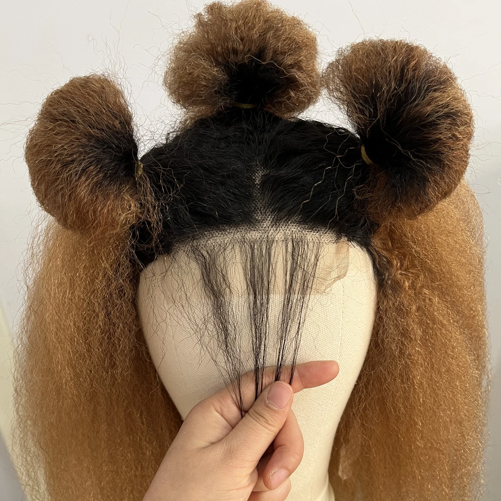 

Kinky Straight 13*4 Lace Frontal Human Hair Wig Ombre Colored Brown Kinky Wigs For Women Brazilian Hair Pre Plucked 250 density