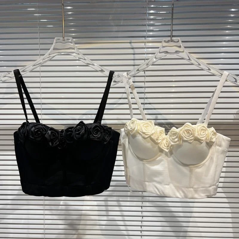 

3d Flower Design Shaping Chest Women Bra Camis White Black Summer Waist Strapless Tops