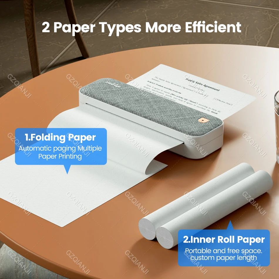 Переносная термопринтер мобильных фотографий и документов Peripage A4 с беспроводным подключением Bluetooth и бумагой формата A40.